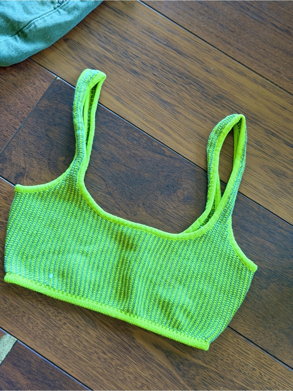 For Love & Lemons Neon Lime Ribbed Knit Top